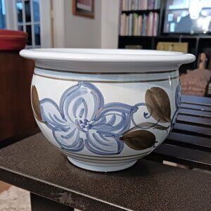 Lavorato Dipinto Hand Painted Bowl Planter Lt Blue & Gold, 7" W x 4.5"H Italy